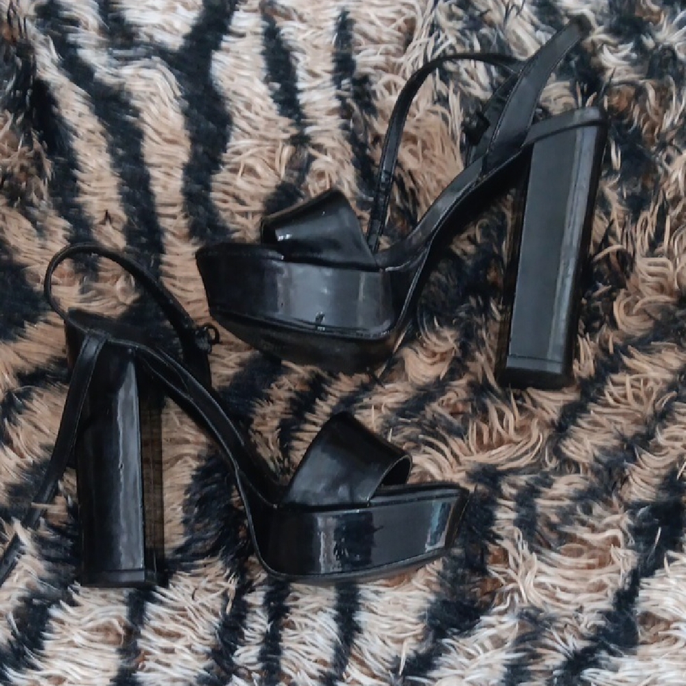 Aldo Glossy Black Platform Sandals
